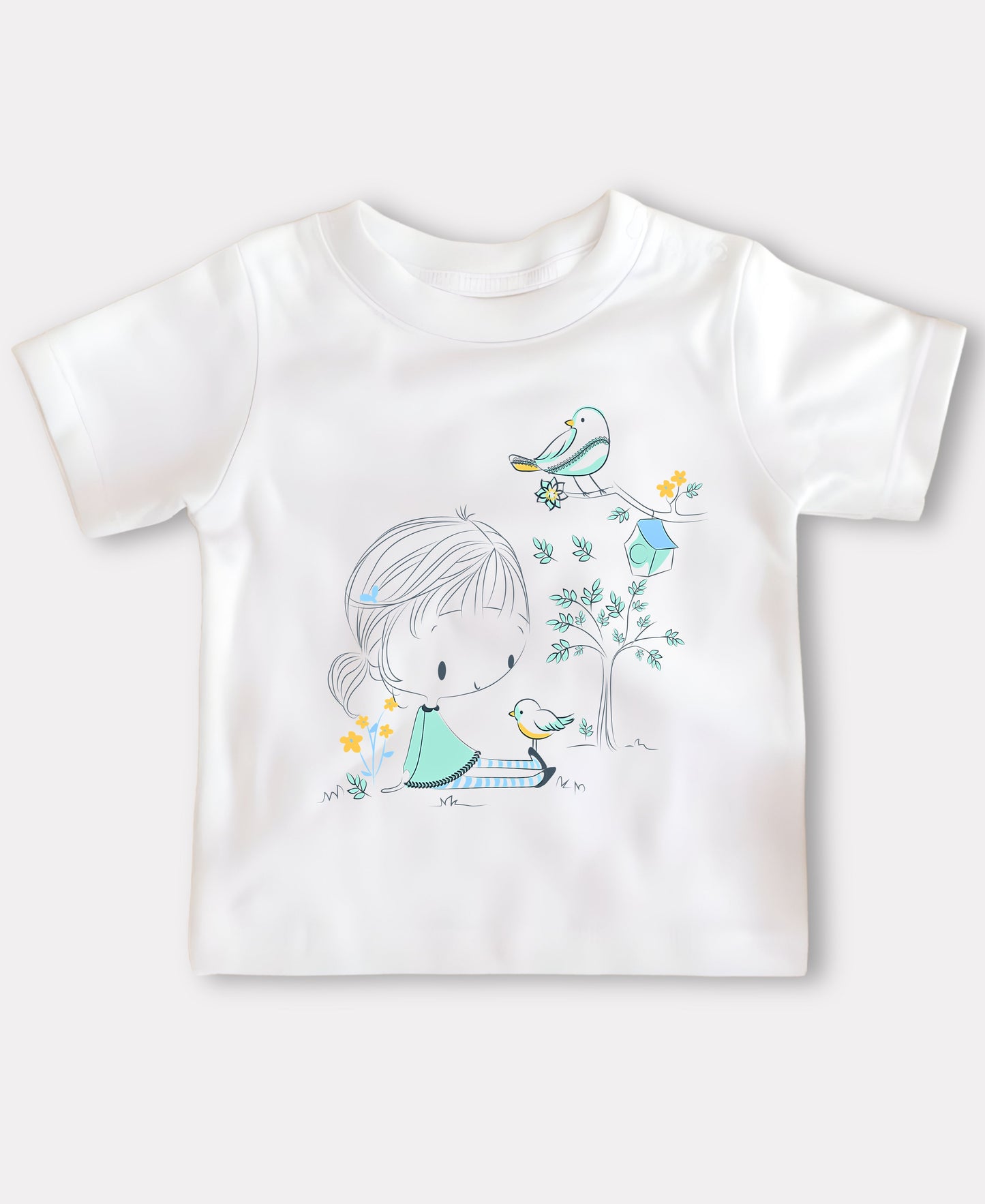 Cute Girl And Birds Tee