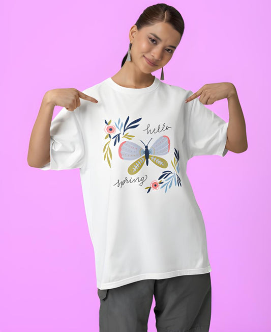 Hello Spring Butterflies Over-Size Tee Teesea