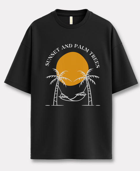 Sunset And Palm Trees Over-Size Tee