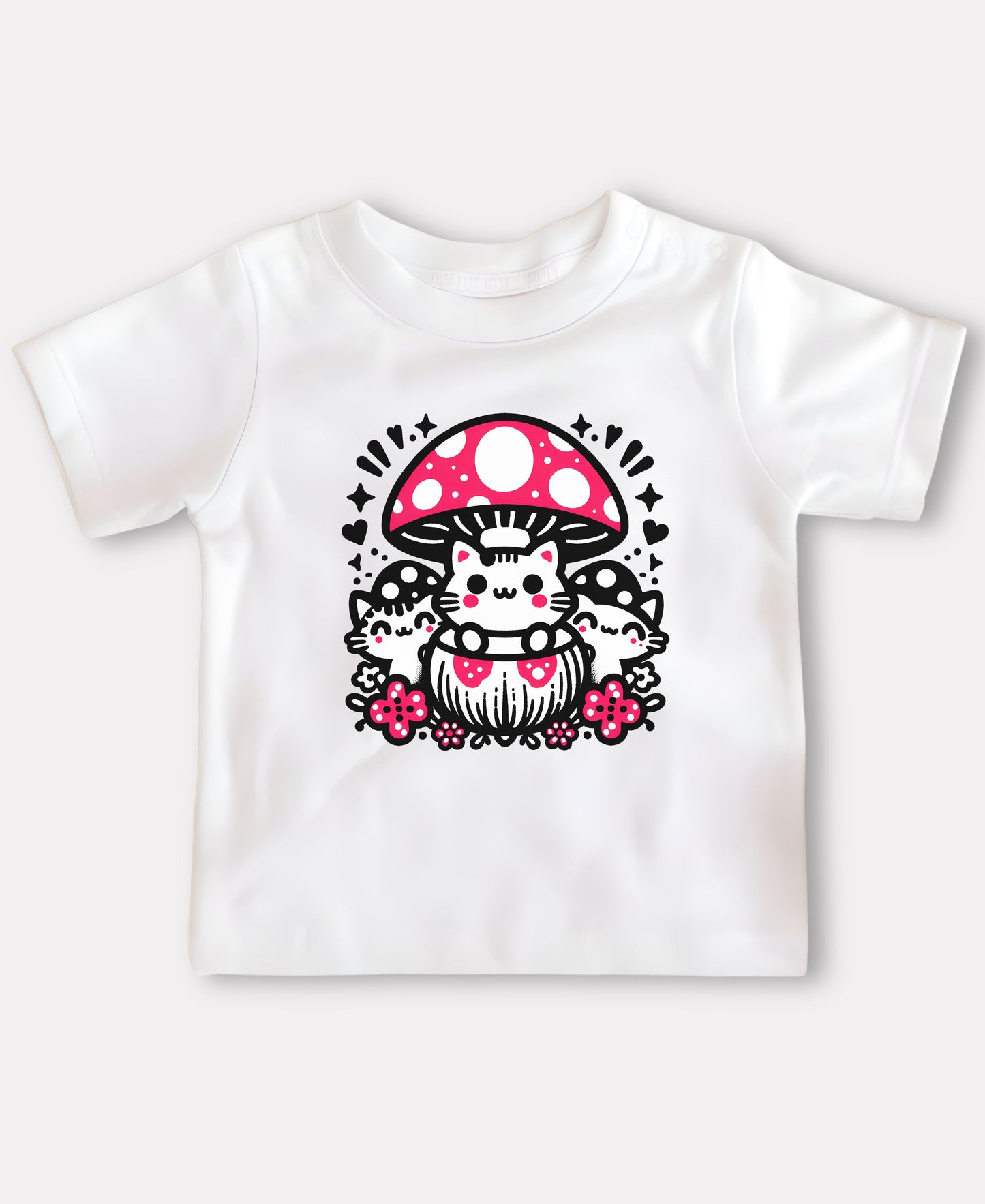 Pink Mushrooms Cats Tee