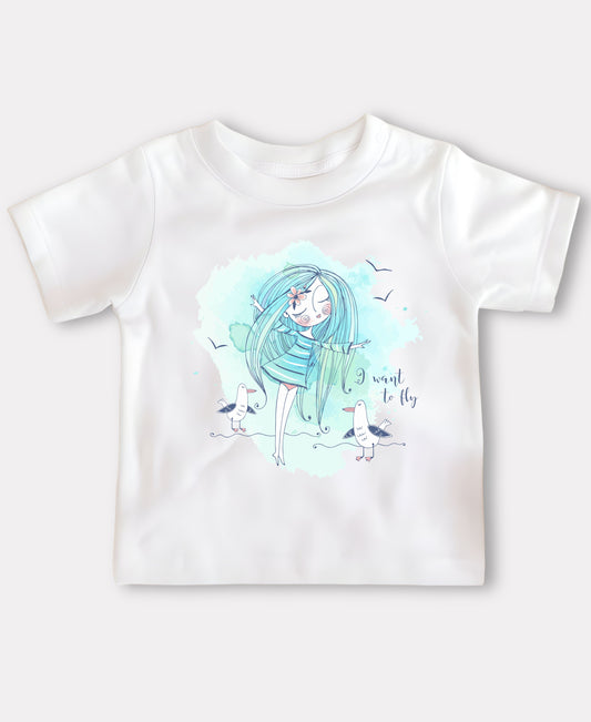 Cute Girl With Birds Tee