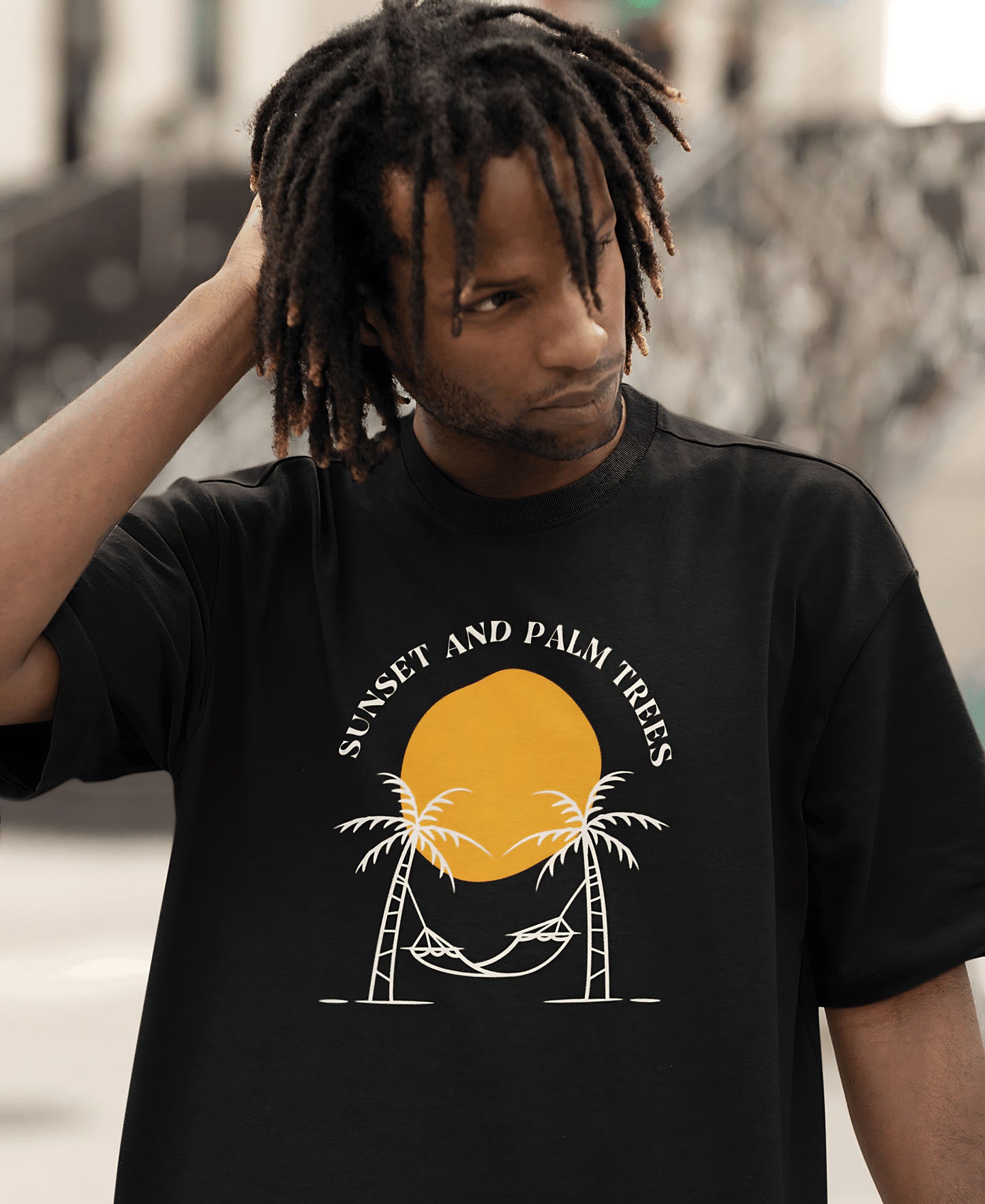 Sunset And Palm Trees Over-Size Tee Teesea